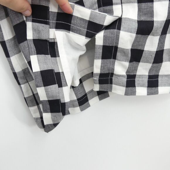 LOFT Gingham Plaid Linen Rayon Button Up Dress Size 2 Black White V-Neck NEW - Picture 6 of 8